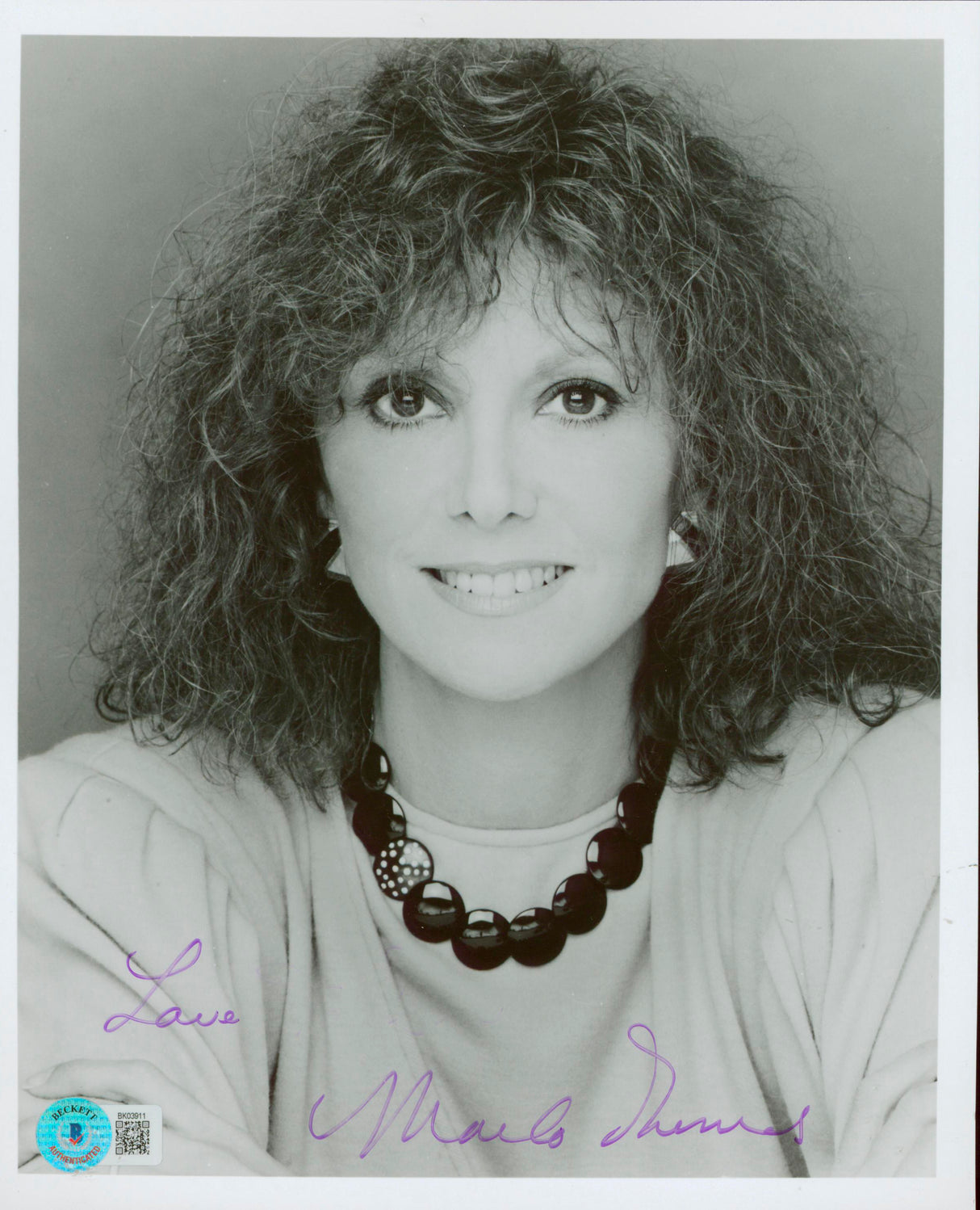 Marlo Thomas That Girl "Love" Authentic Signed 8x10 Photo BAS #BK03911