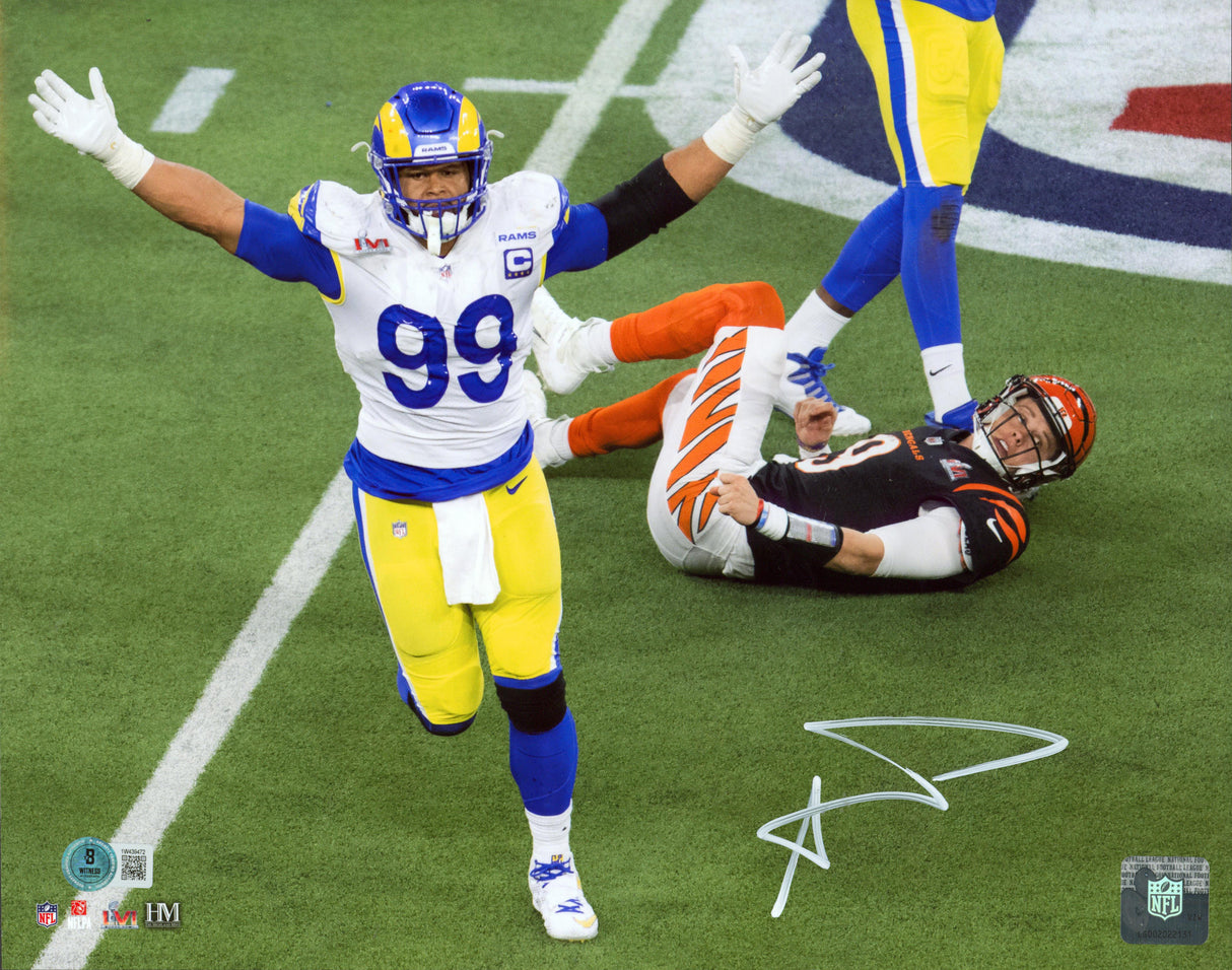 Rams Aaron Donald Authentic Signed 11x14 Horizontal SB LVI Photo BAS Witnessed
