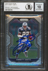 Cowboys Emmitt Smith Signed 2020 Panini Prizm #157 Card Auto 10! BAS Slabbed