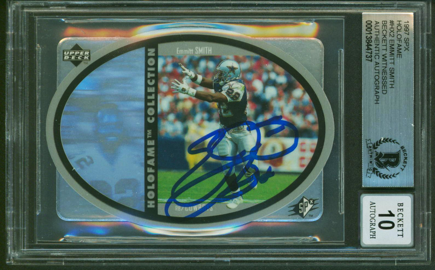 Cowboys Emmitt Smith Signed 1997 SPX Holofame #HX2 Card Auto Graded 10! BAS Slab