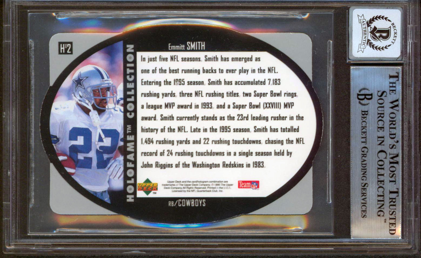 Cowboys Emmitt Smith Signed 1997 SPX Holofame #HX2 Card Auto Graded 10! BAS Slab
