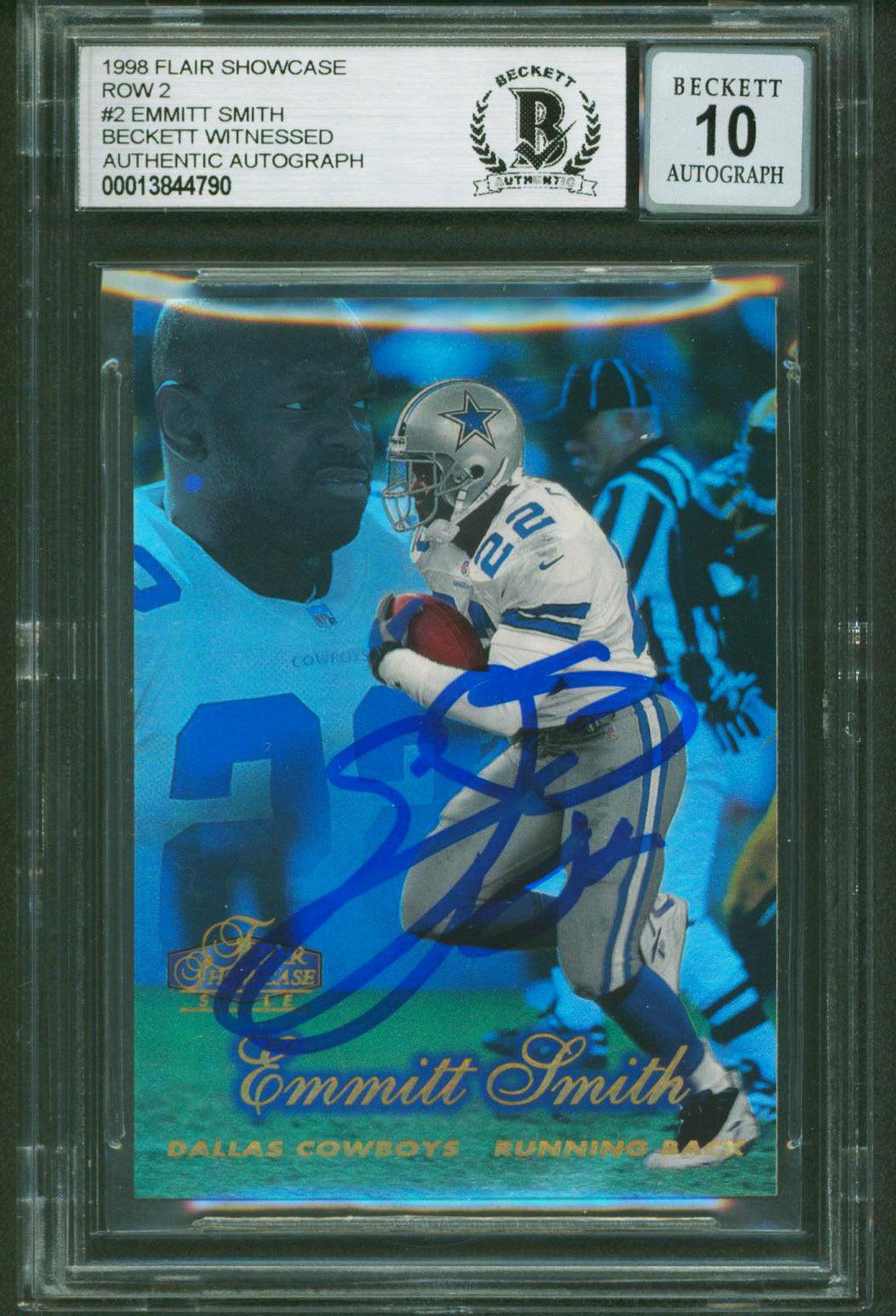 Cowboys Emmitt Smith Signed 1998 Flair Showcase Row 2 #2 Card Auto 10! BAS Slab