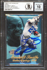 Cowboys Emmitt Smith Signed 1998 Flair Showcase Row 3 #2 Card Auto 10! BAS Slab