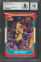 Lakers James Worthy HOF 2003 Signed 1986 Fleer #131 Rookie Card Auto 10 BAS Slab