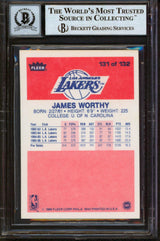 Lakers James Worthy HOF 2003 Signed 1986 Fleer #131 Rookie Card Auto 10 BAS Slab