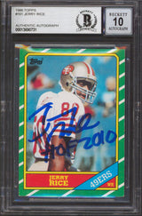 49ers Jerry Rice "HOF 2010" Signed 1986 Topps #161 RC Card Auto 10 BAS Slabbed