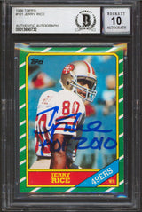 49ers Jerry Rice "HOF 2010" Signed 1986 Topps #161 RC Card Auto 10 BAS Slabbed 1