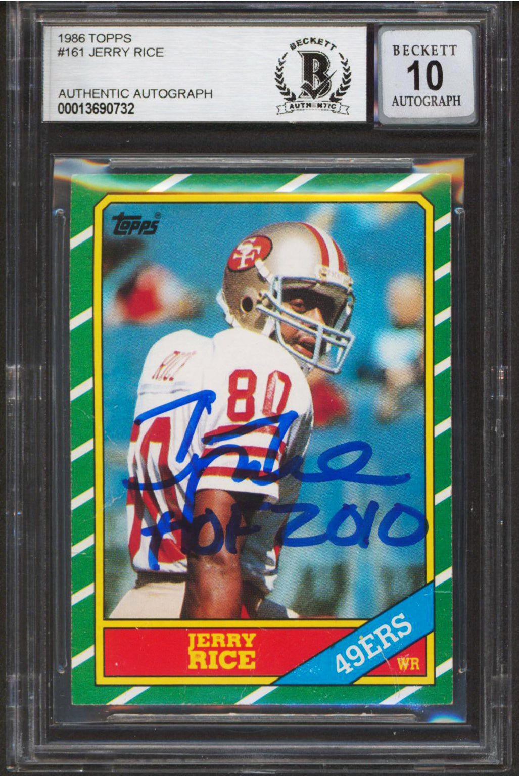 49ers Jerry Rice "HOF 2010" Signed 1986 Topps #161 RC Card Auto 10 BAS Slabbed 1