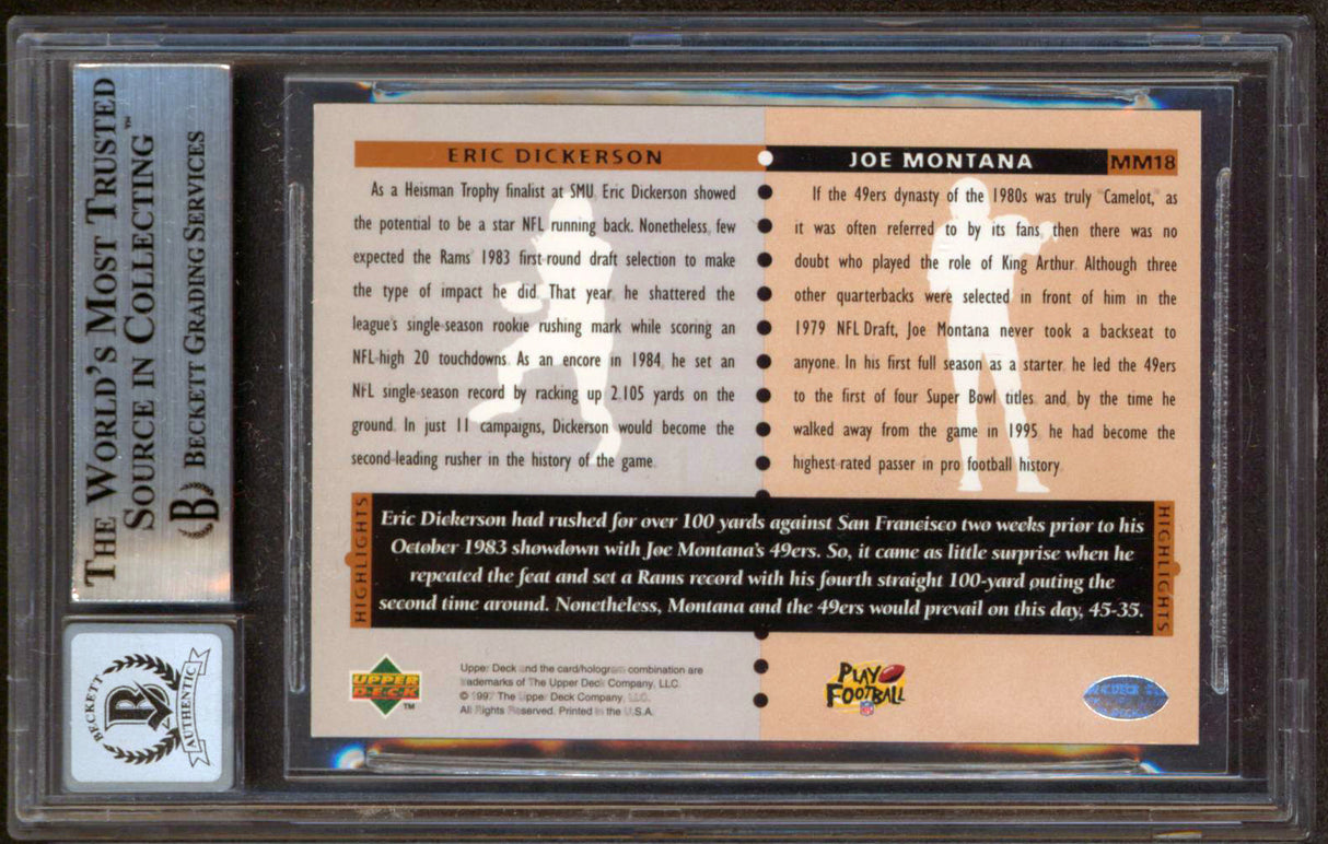 Joe Montana & Eric Dickerson Signed 1997 UD Legends #MM18 Card Auto 10! BAS Slab