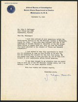 J. Edgar Hoover FBI Signed Letter Dated 9/8/1949 On FBI Letterhead BAS #AD64299