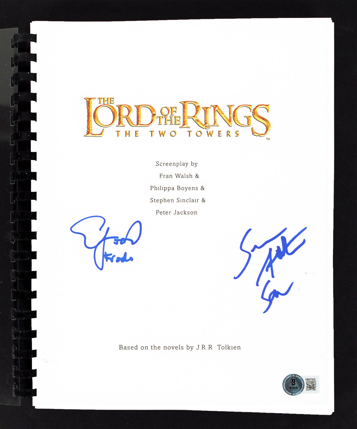 Elijah Wood & Sean Astin Lord of the Rings Two Towers Signed Movie Script BAS W