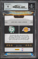 Magic Johnson & Larry Bird Signed 2010 Timeless HOF Mat #1 Card Auto 10 BAS Slab