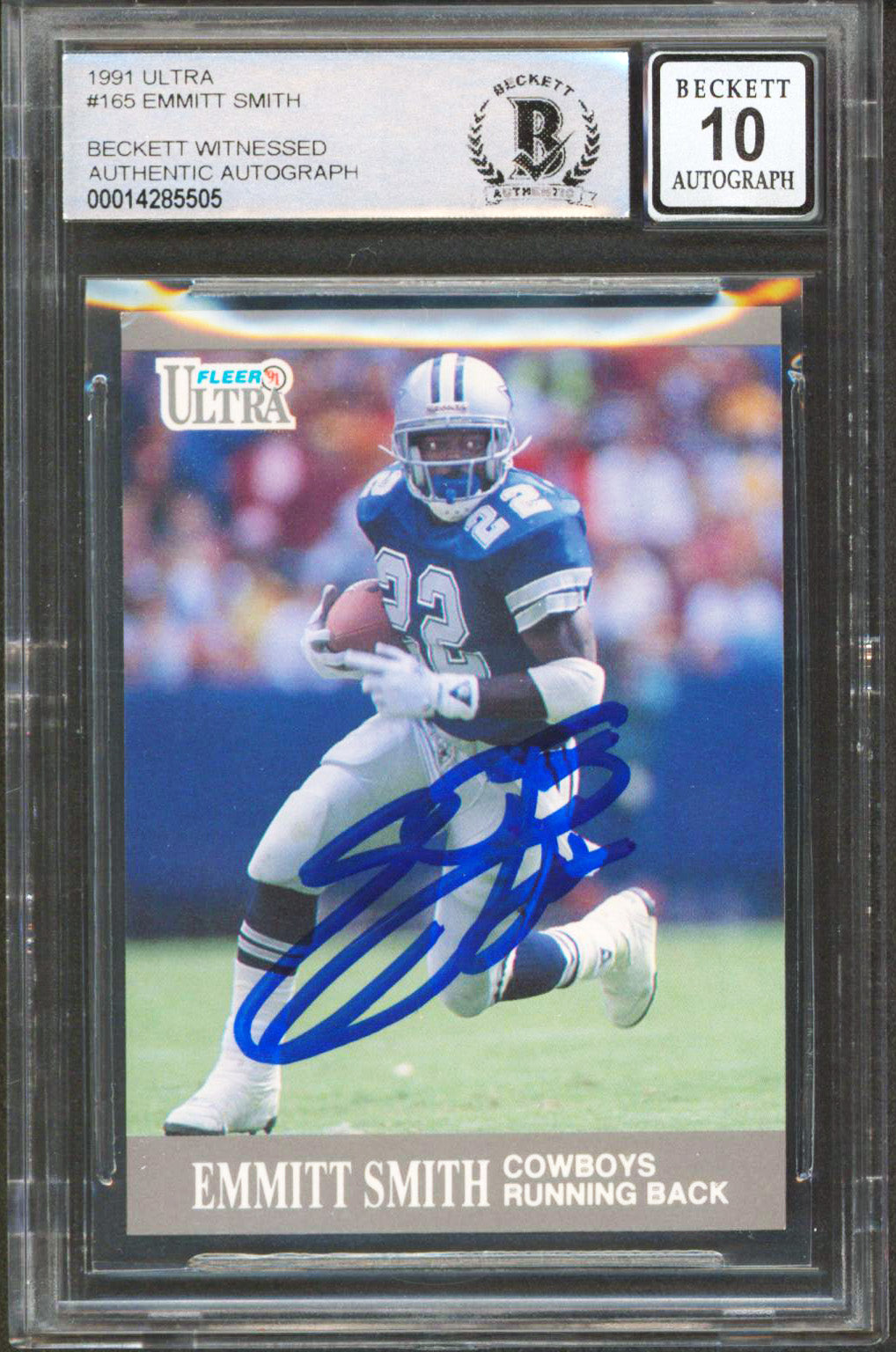 Cowboys Emmitt Smith Authentic Signed 1991 Ultra #165 Card Auto 10! BAS Slabbed