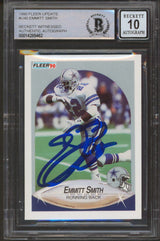 Cowboys Emmitt Smith Signed 1990 Fleer Update #U40 Rookie Card Auto 10! BAS Slab