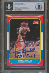 Warriors Chris Mullin HOF 2011 Authentic Signed 1986 Fleer #77 Card BAS Slabbed