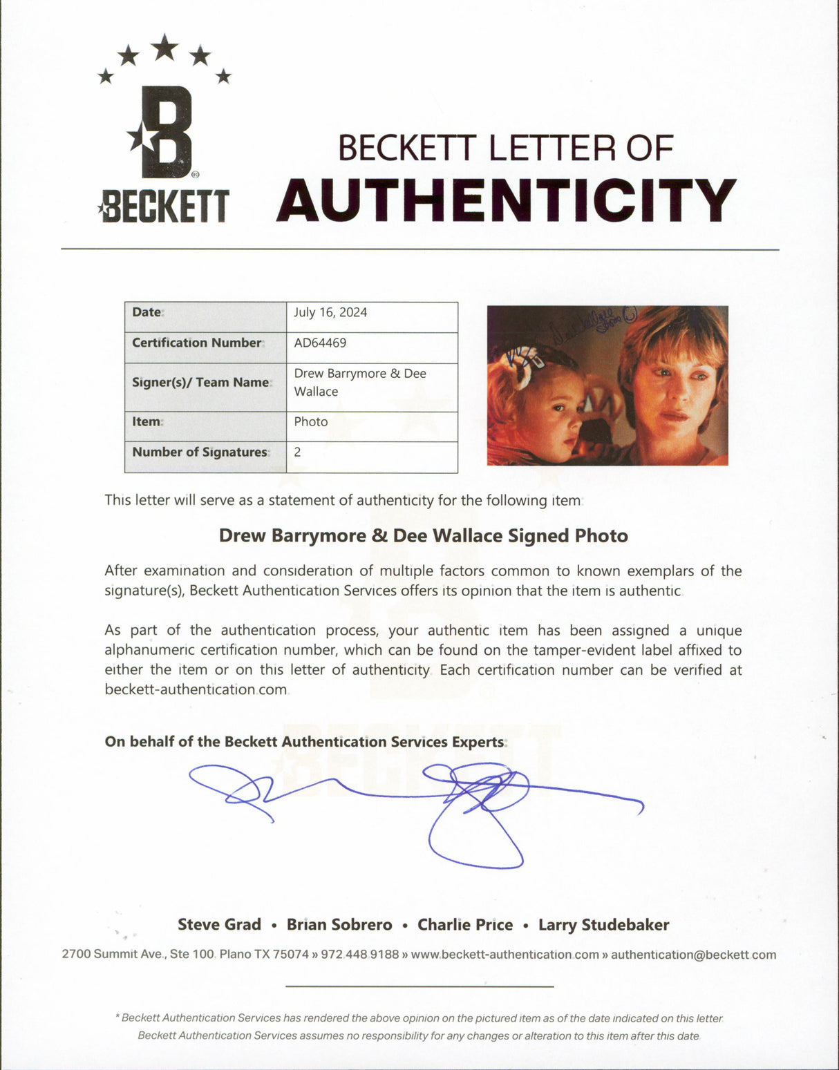 E.T. (4) Spielberg, Barrymore, Thomas & Wallace Signed Framed Display BAS