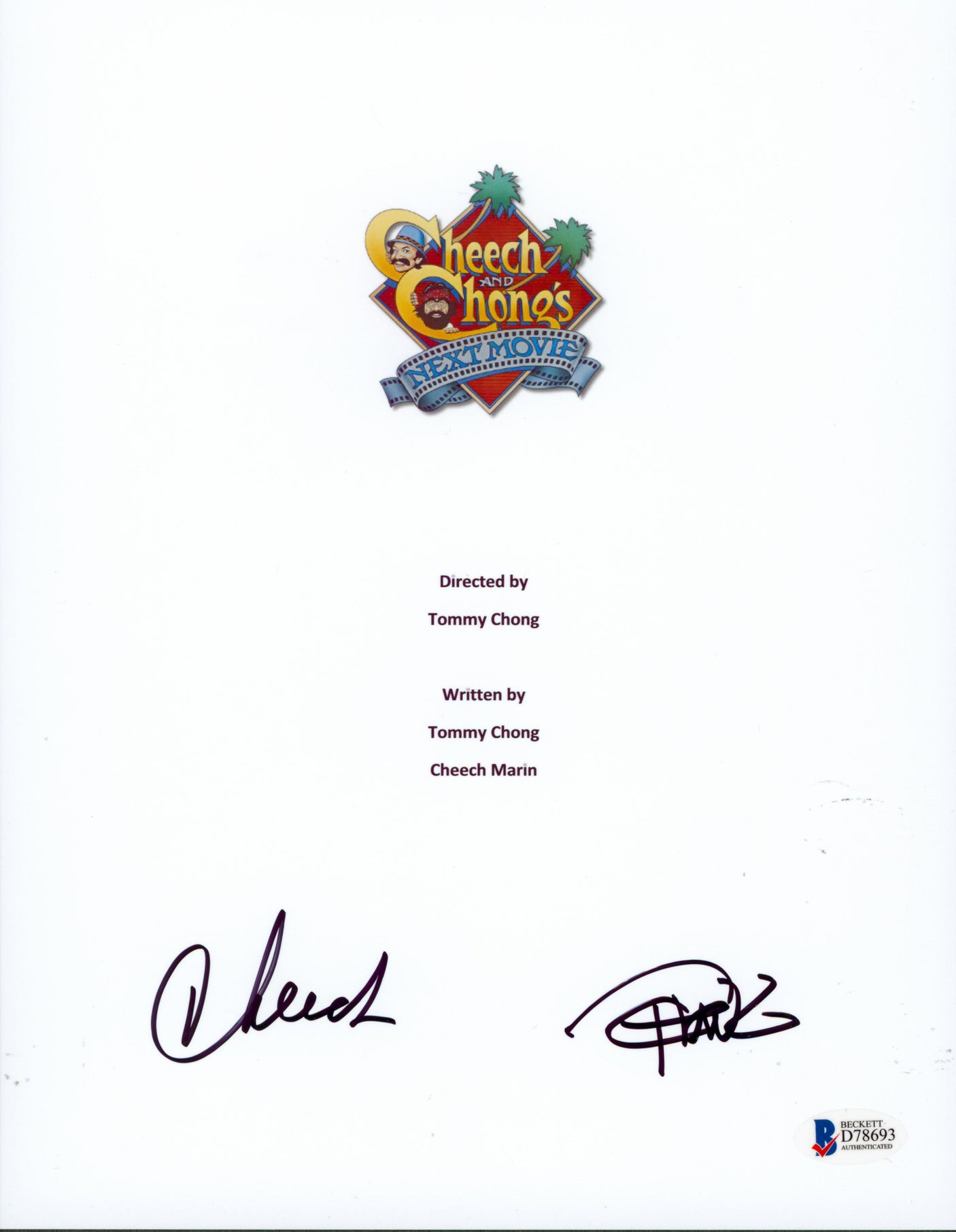 Cheech Marin & Tommy Chong Next Movie Signed 8.5x11 Script Cover BAS #D78693