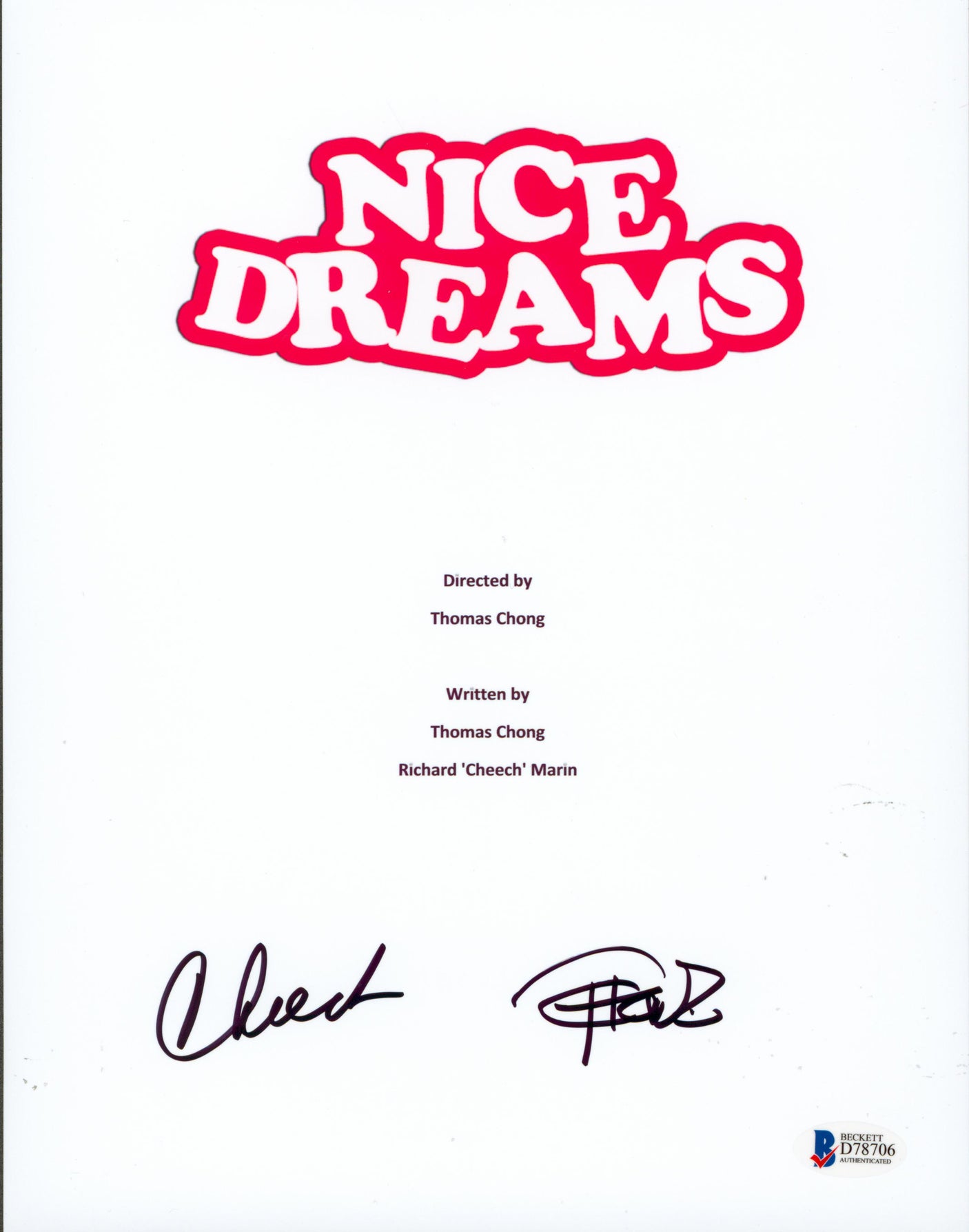Cheech Marin & Tommy Chong Nice Dreams Signed 8.5x11 Script Cover BAS #D78706