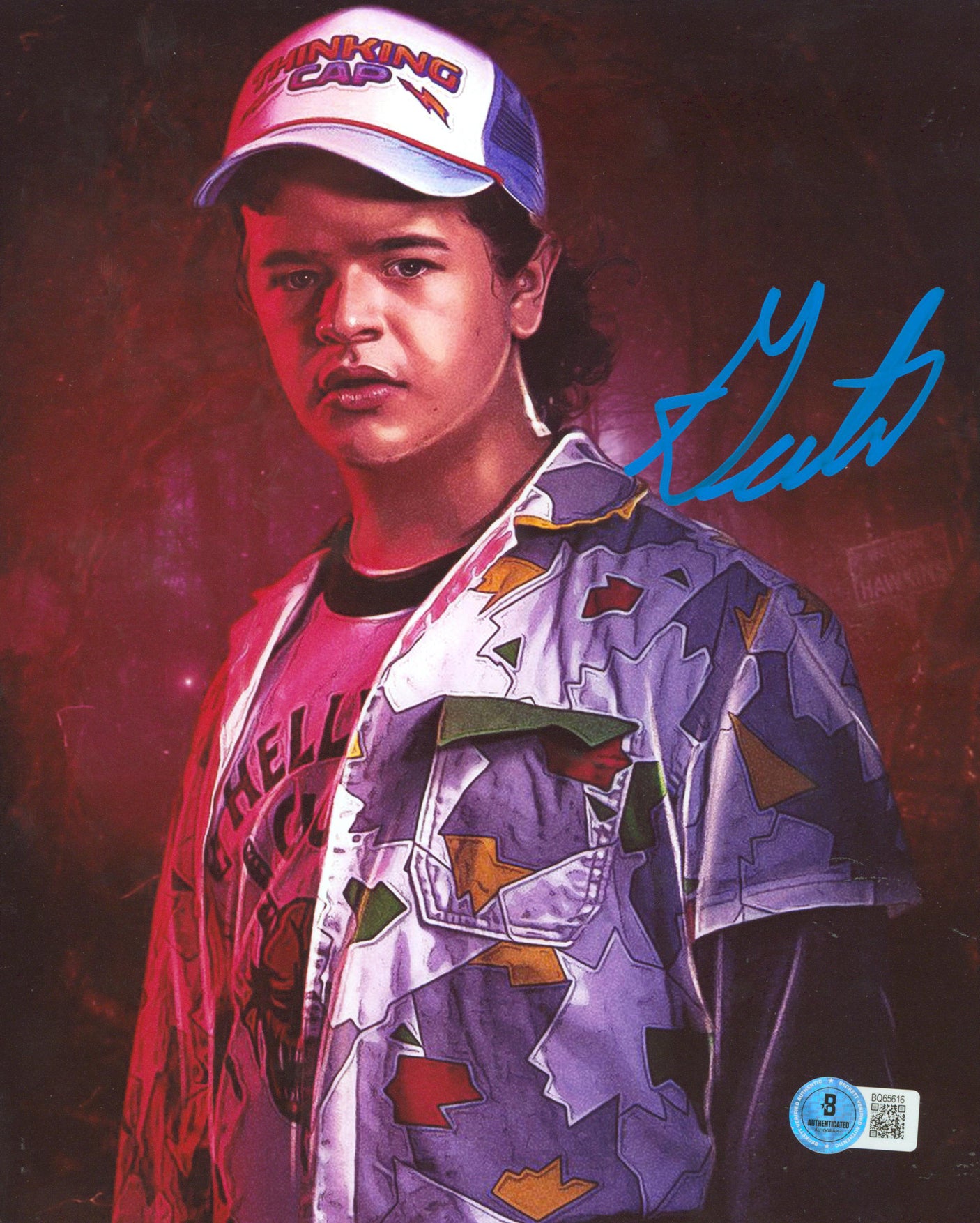 Gaten Matarazzo Stranger Things Signed 8x10 Vertical Photo w/ Blue Sig BAS