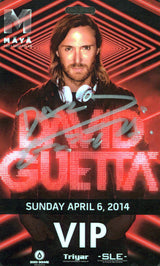 David Guetta Authentic Signed April 6, 2014 VIP Maya Badge BAS #BQ98494