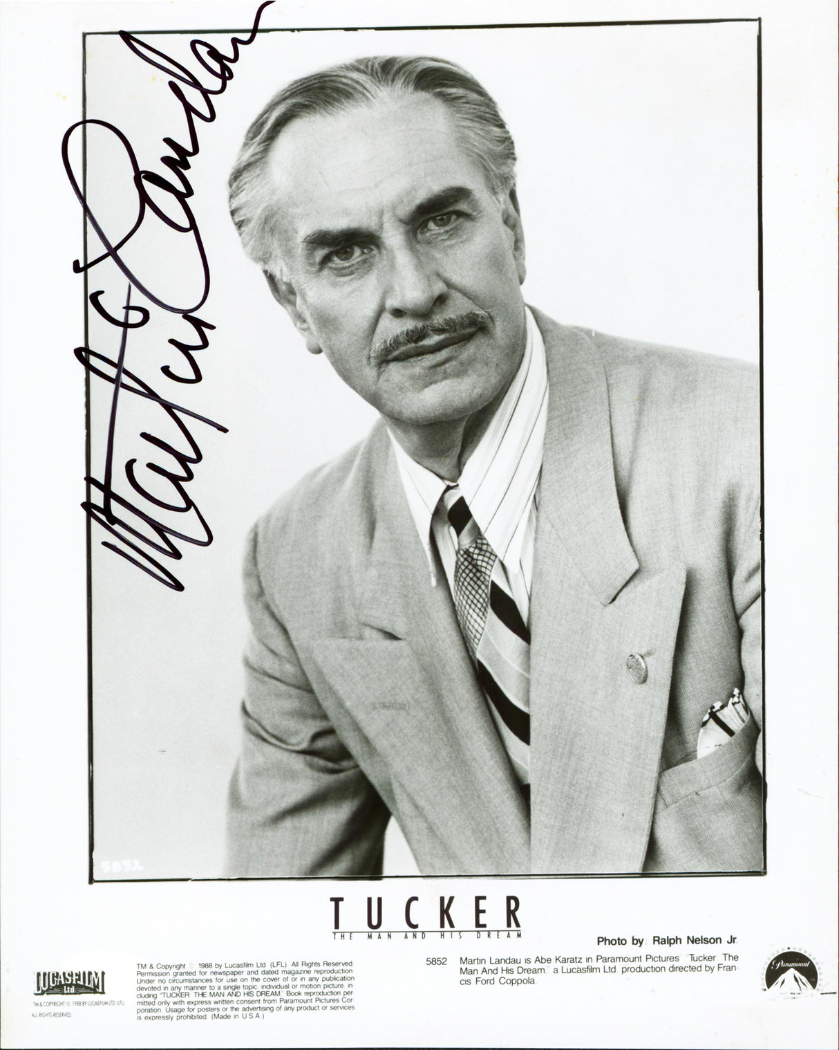 Martin Landau Ed Wood Authentic Signed 8x10 Black & White Photo JSA #AR36685