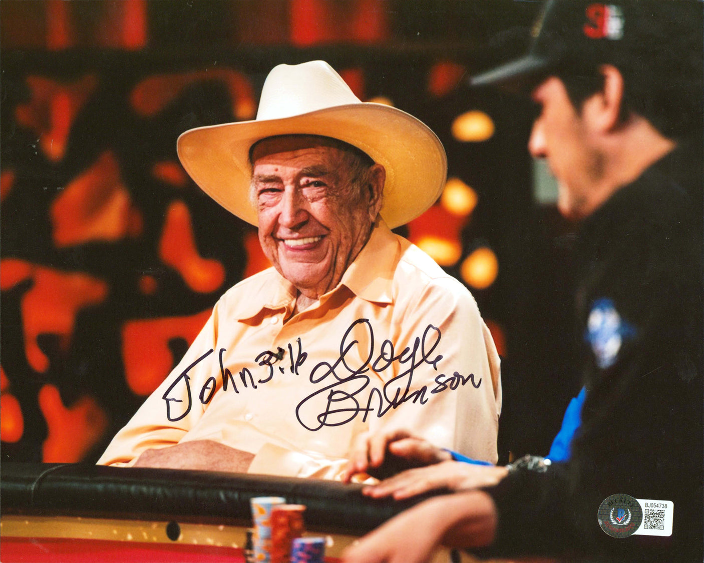 Doyle Brunson "John 3:16" Authentic Signed 8x10 Horizontal Photo BAS #BJ054738