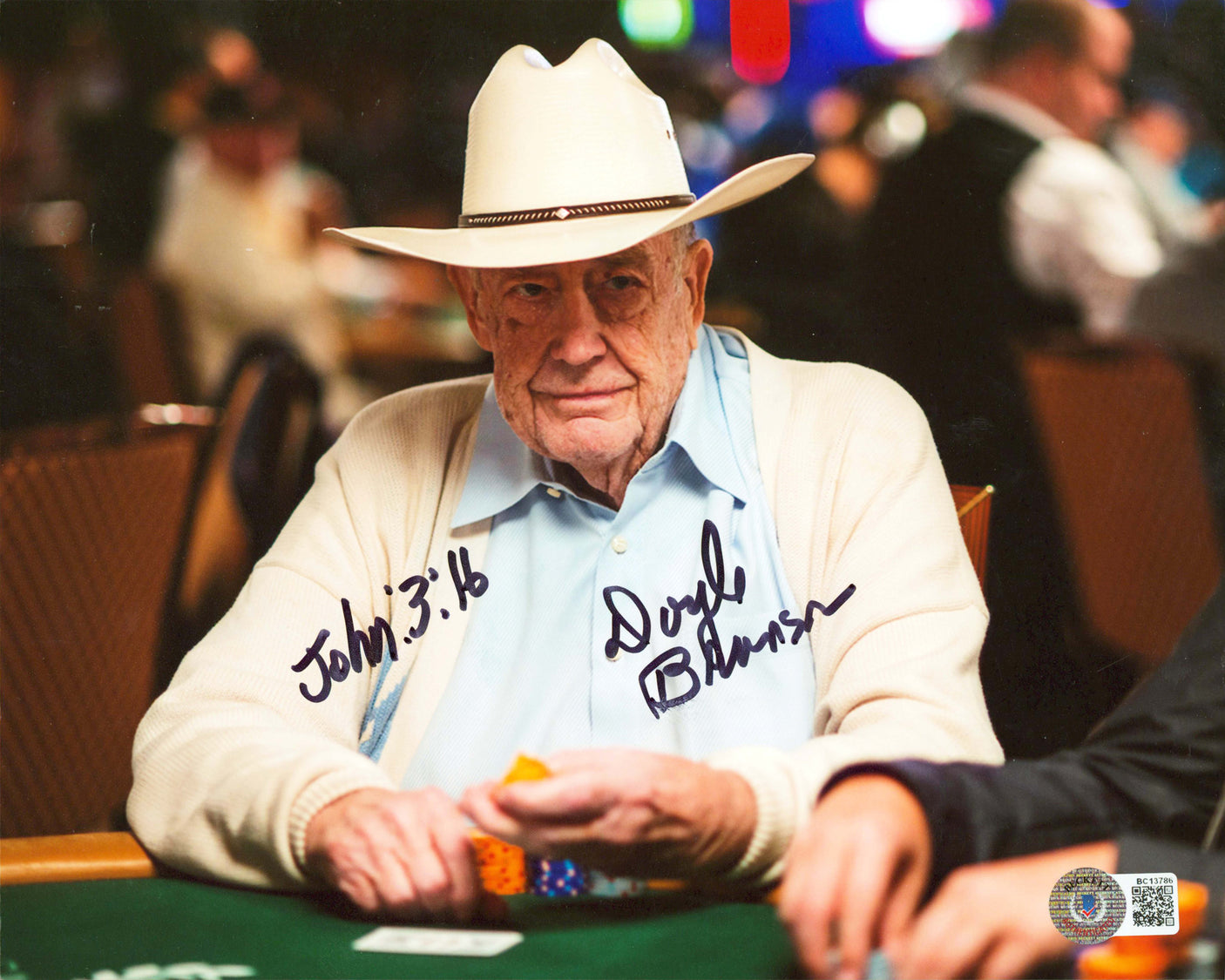 Doyle Brunson "John 3:16" Authentic Signed 8x10 Horizontal Photo BAS #BC13786