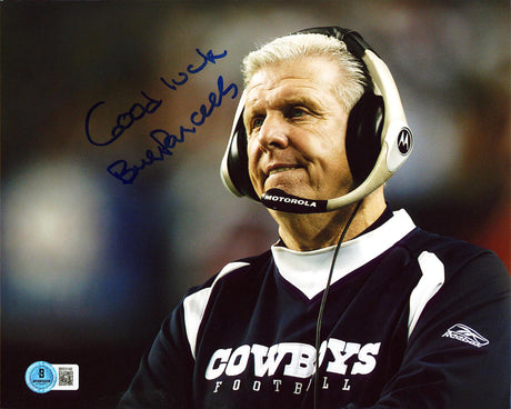 Cowboys Bill Parcells "Good Luck" Signed 8x10 Horizontal Photo BAS #BR53149