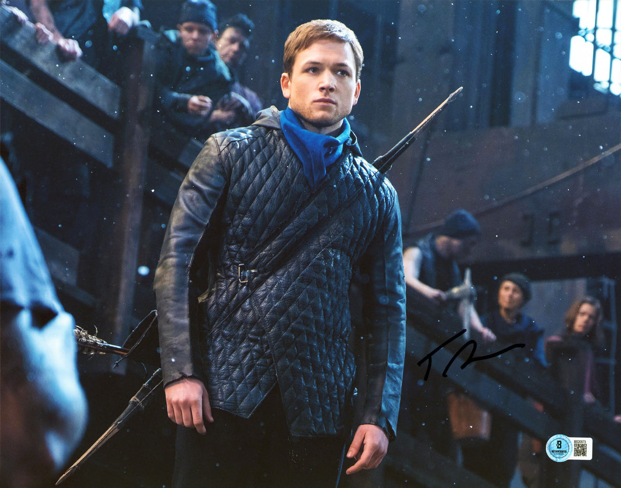 Taron Egerton Robin Hood Authentic Signed 11x14 Horizontal Photo BAS #BS20573