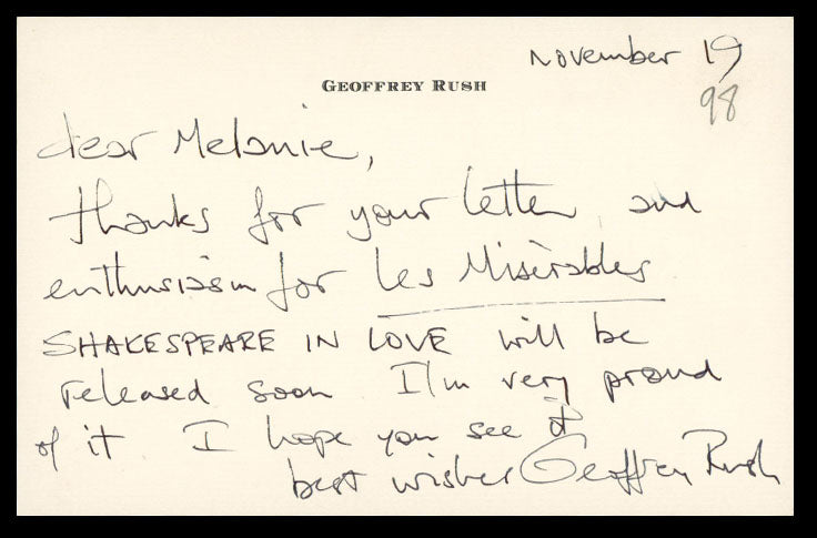 Geoffrey Rush Pirates Of The Caribbean Authentic Signed 4.5x7 Note BAS #BS29394