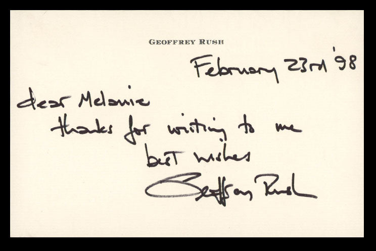 Geoffrey Rush Pirates Of The Caribbean Authentic Signed 4.5x7 Note BAS #BS29398