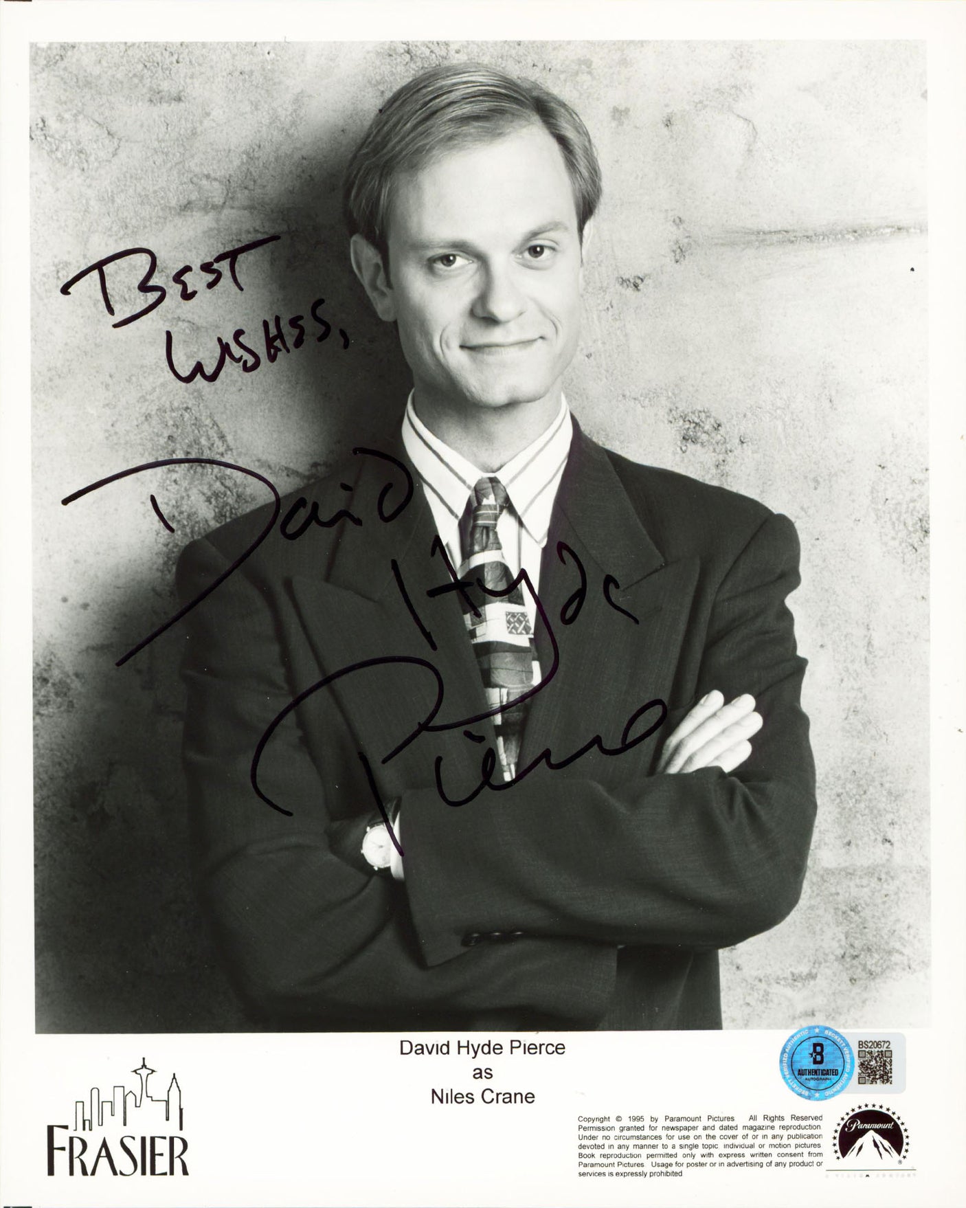 David Hyde Pierce Frasier "Best Wishes" Authentic Signed 8x10 Photo BAS #BS2072