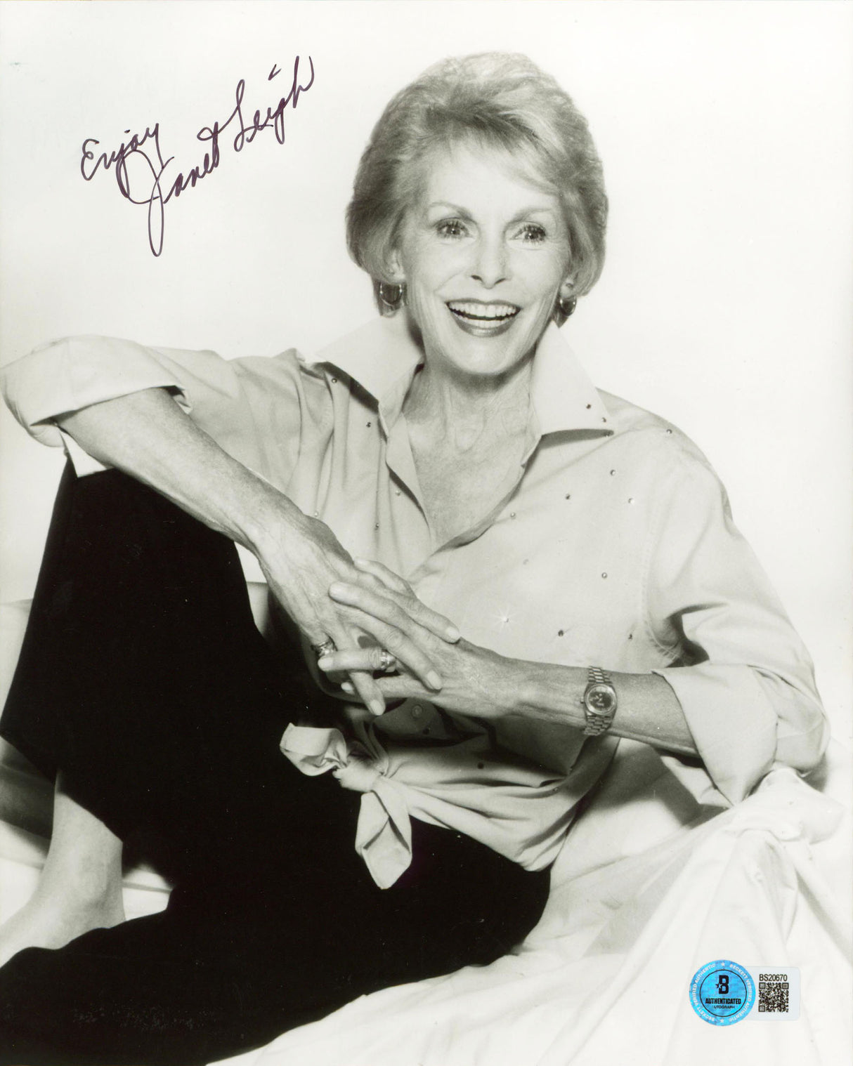 Janet Leigh Psycho "Enjoy" Authentic Signed 8x10 Vertical Photo BAS #BS20670