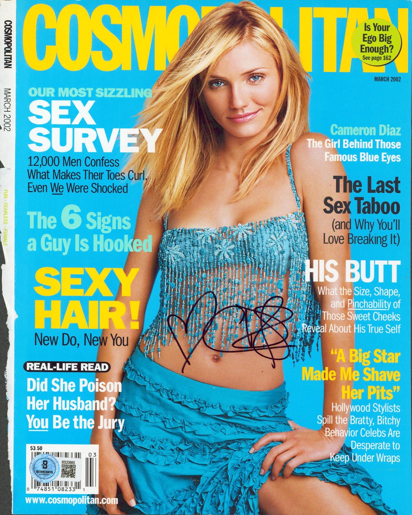 Cameron Diaz Authentic Signed March 2002 Cosmopolitan Magazine Cover BAS#BS20665