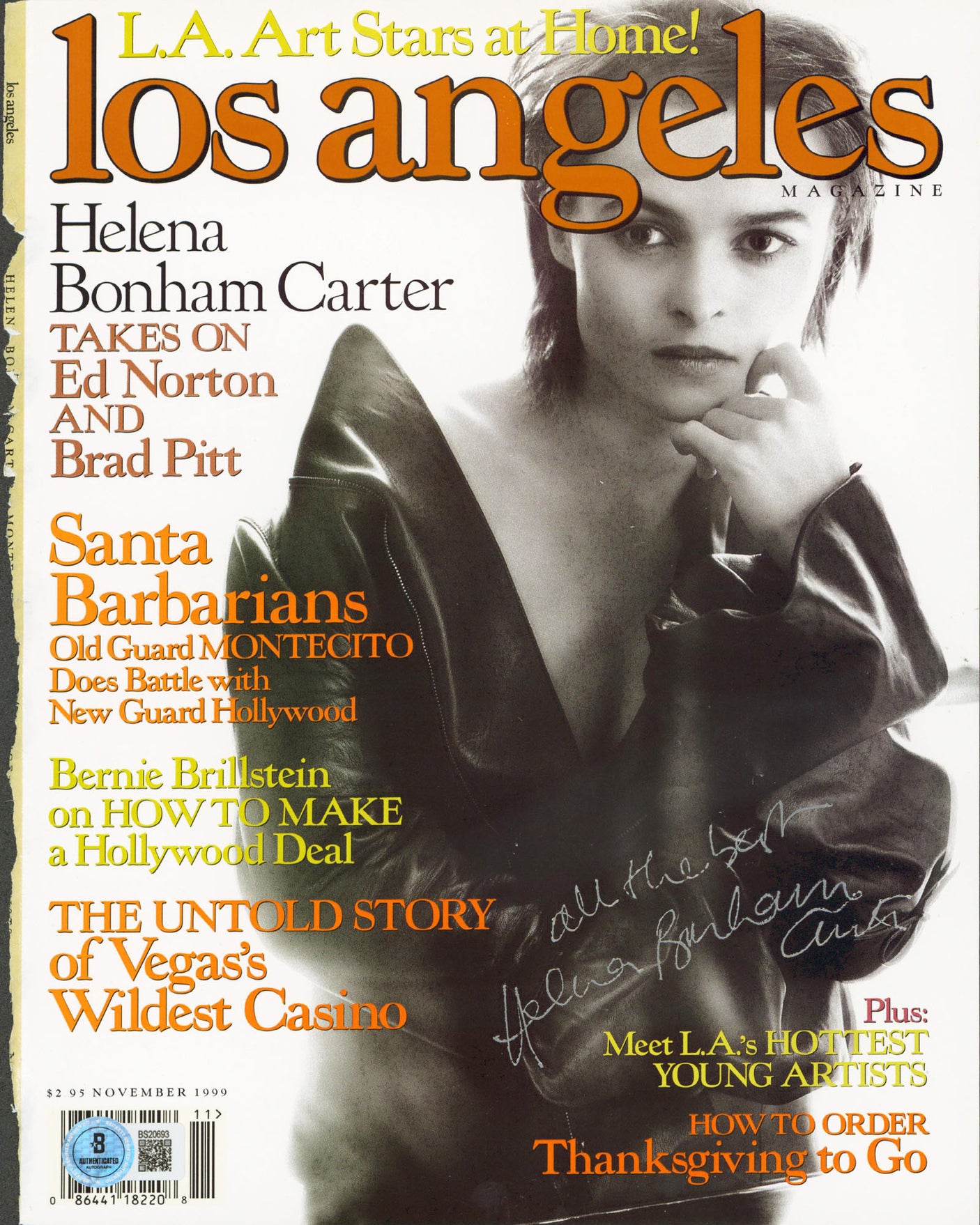 Helena Bonham Carter "All The.." Signed Nov. 1999 Los Angeles Magazine Cover BAS