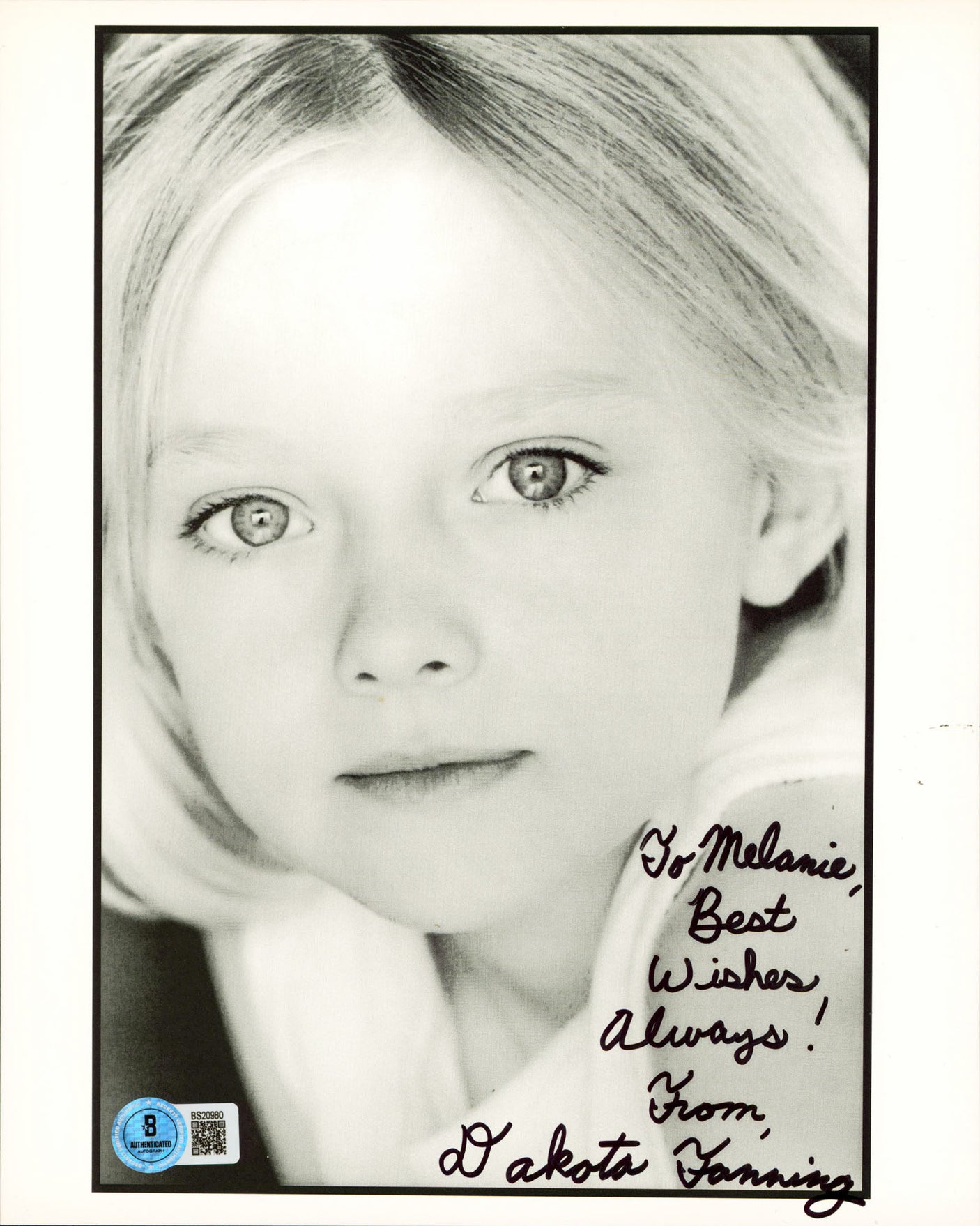Dakota Fanning War of the Worlds "To Melanie.." Signed 8x10 Photo BAS #BS20980