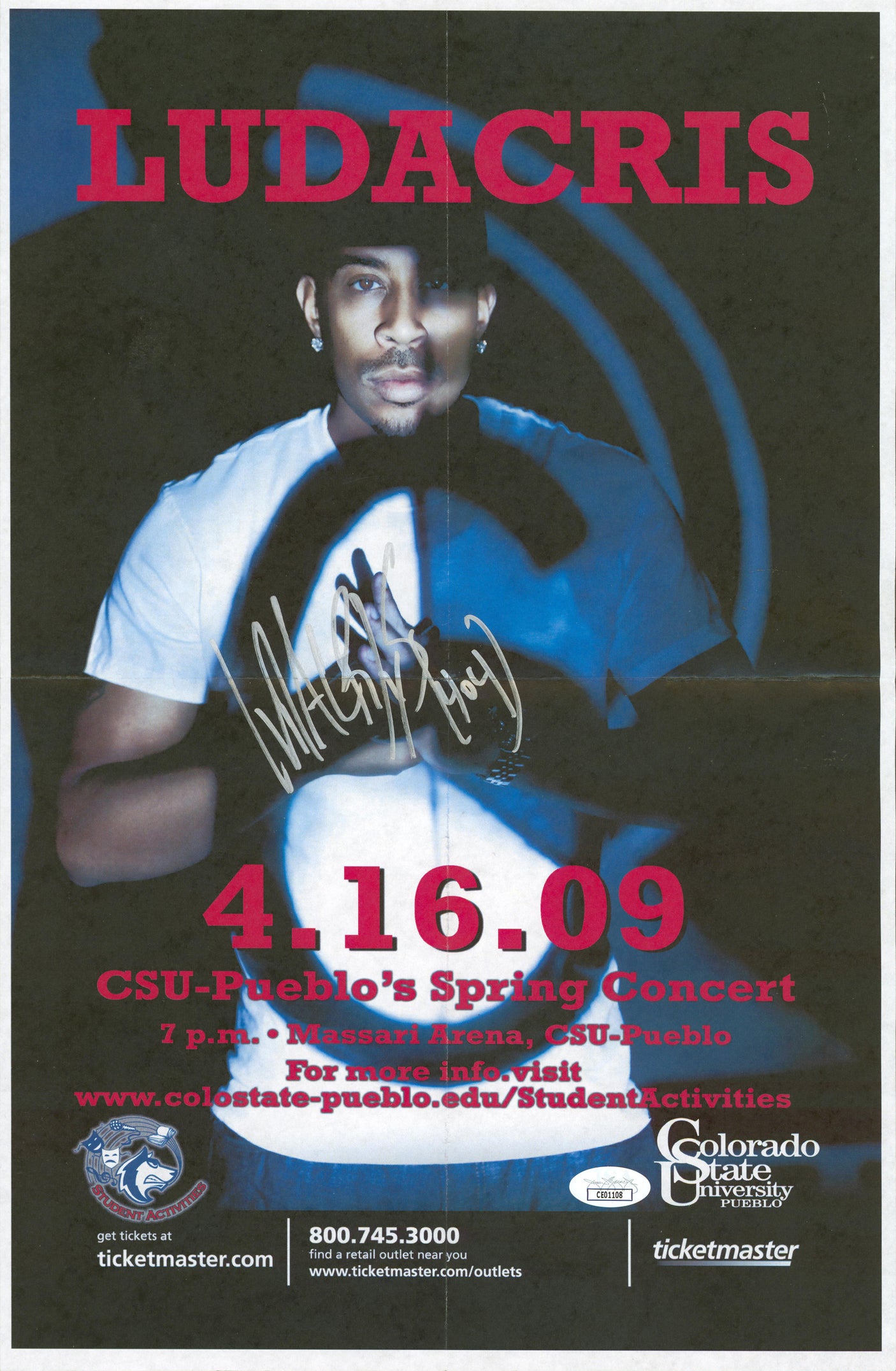 Ludacris Authentic Signed 11x17 CSU-Pueblo's Spring Concert Poster JSA #CE01108
