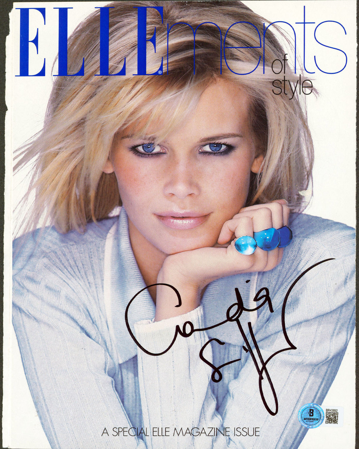 Claudia Schiffer Authentic Signed Elle Magazine Cover November 1995 BAS #BR43892