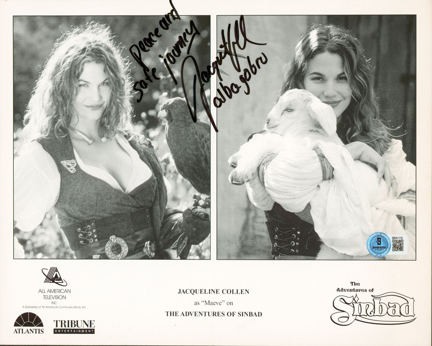 Jacqueline Collen Adventures Of Sinbad "Peace.." Signed 8.5x11 Photo BAS#BR41116