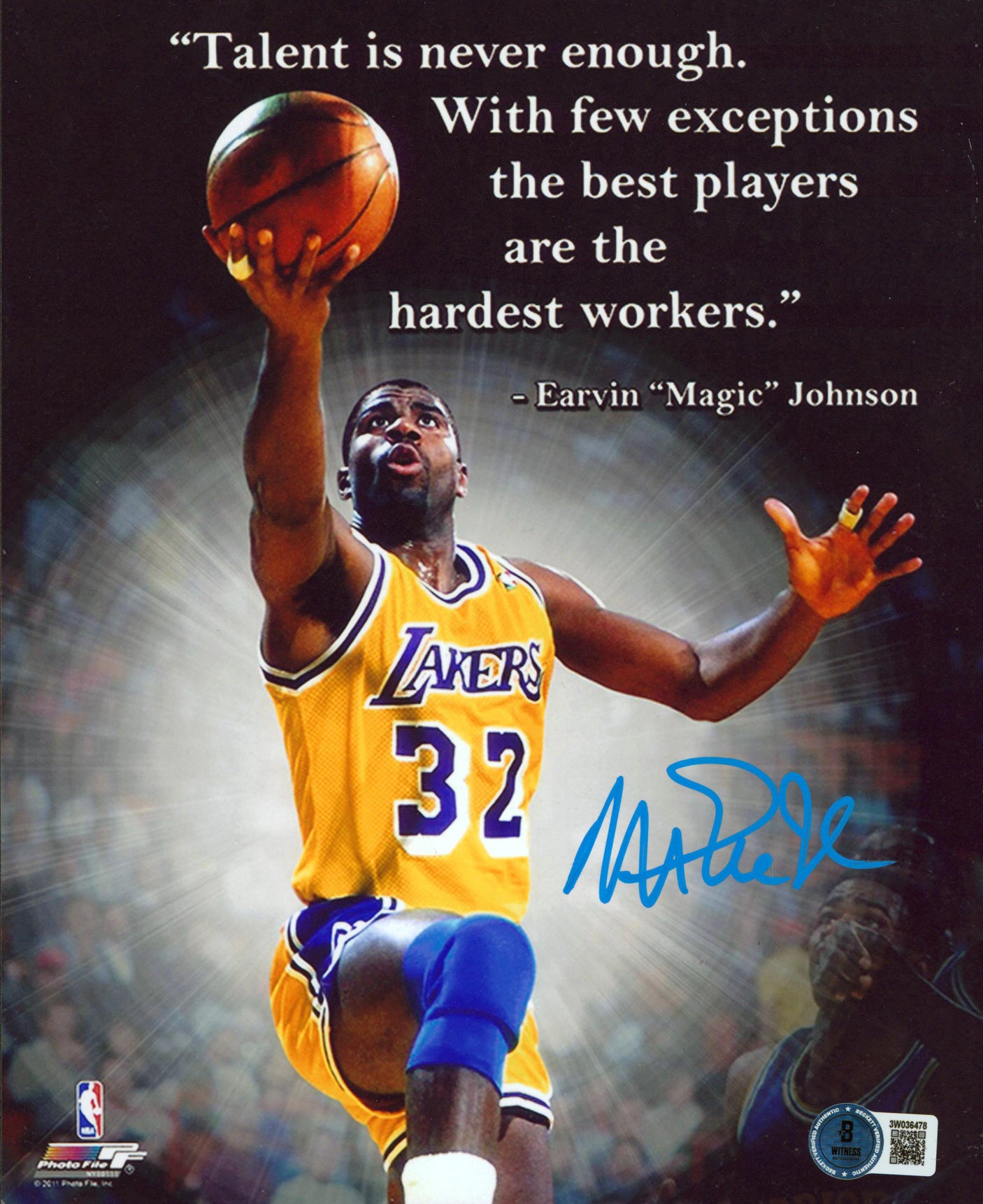 Lakers Magic Johnson Authentic Signed 8x10 Vertical Quote Photo BAS Witnessed 1