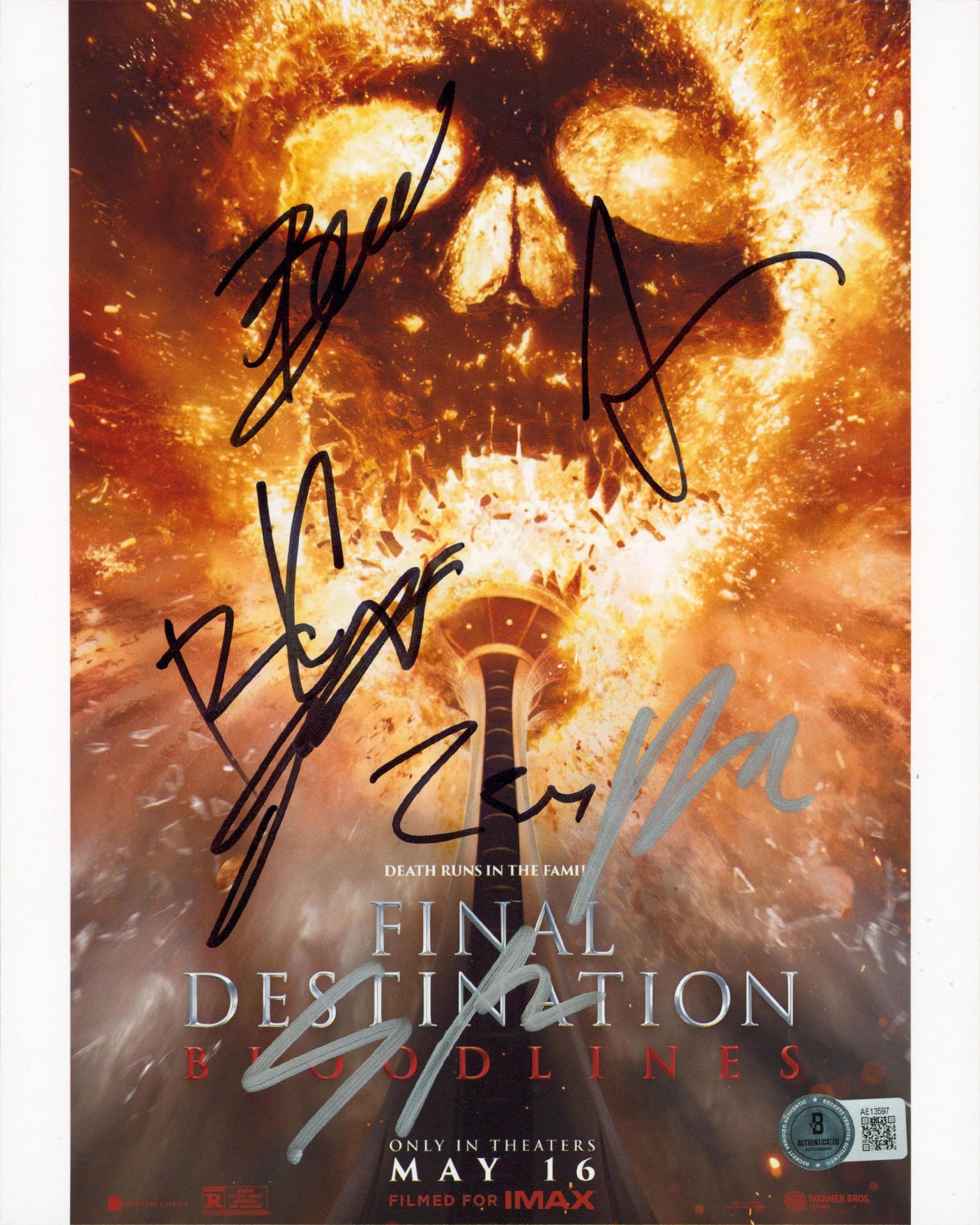 Final Destination Bloodlines Bassinger, Perry, +5 Signed 8x10 Photo BAS #AE13597