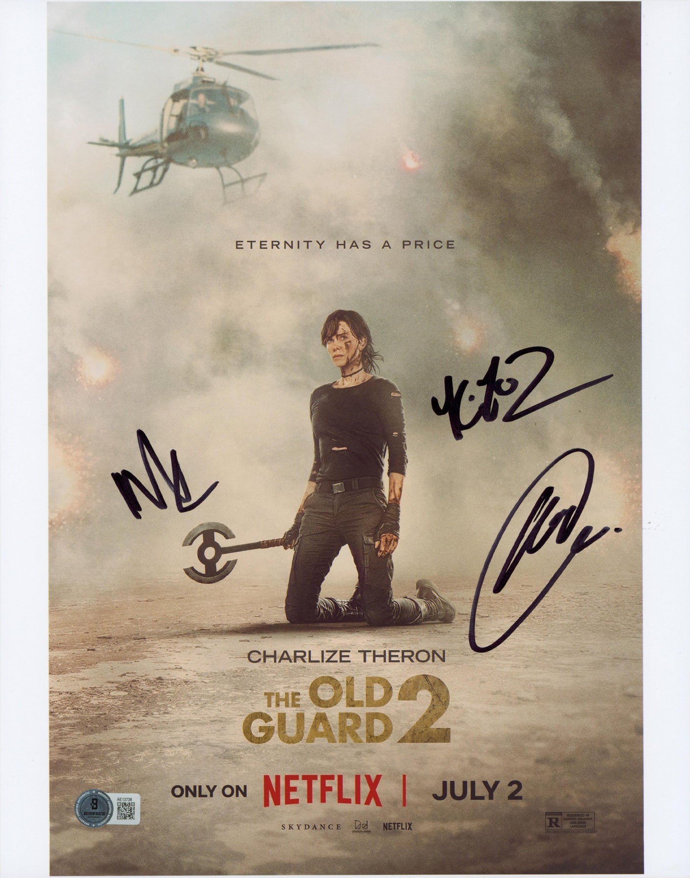 The Old Guard 2 (3) Golding, Layne & Kenzari Signed 11x14 Photo BAS #AE13738