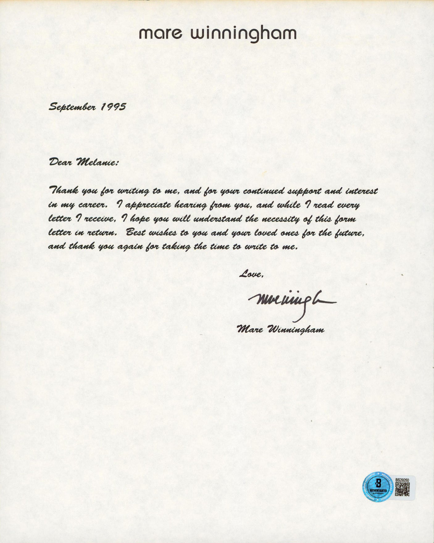 Carol Struycken The Addams Family Authentic Signed 8.5x11 Letter BAS #BS29249