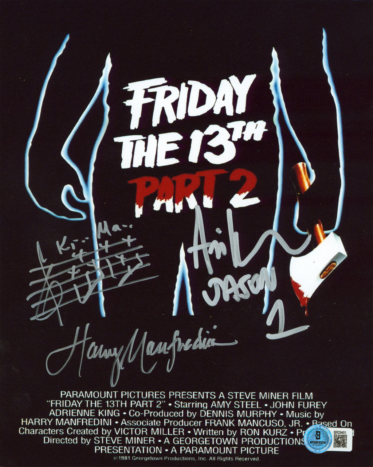 Ari Lehman & Harry Manfredini Friday The 13th Signed 8x10 Photo w/ Sketch BAS 3