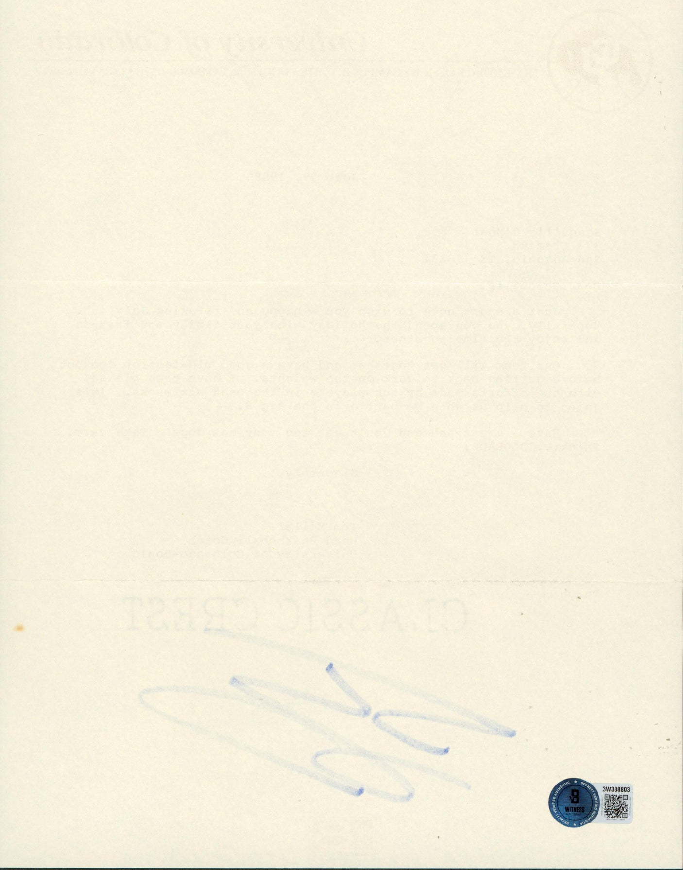 Shaquille O'Neal Signed University of Colorado-Boulder Recruitment Letter BAS