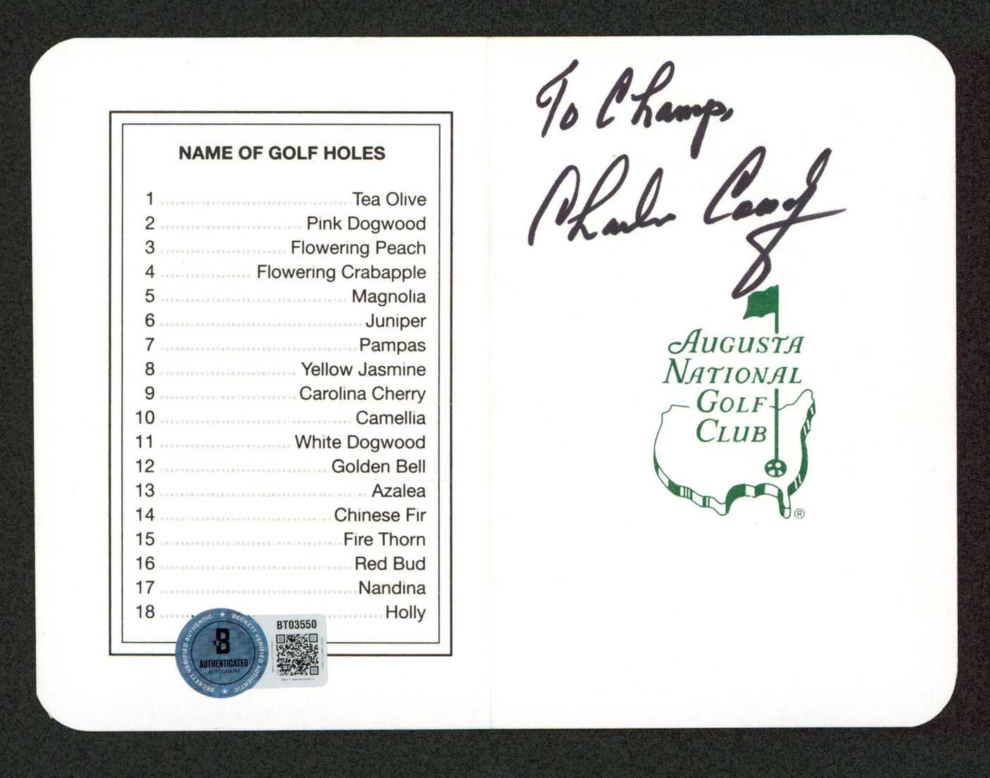 Charles Coody Signed 3.25x4.75 Masters Augusta National Scorecard BAS #BT03550
