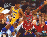 Lakers Magic Johnson Authentic Signed 11x14 Photo Vs Jordan BAS Witnessed
