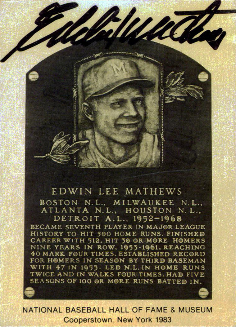 Tigers Eddie Matthews Authentic Signed HOF Plaque Metal Card JSA #T19983