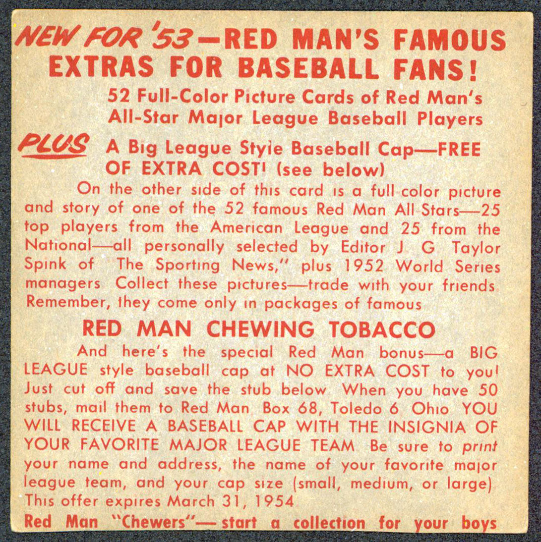 Dodgers Roy Campanella 1953 Red Man's All Star Series Trading Card No Tab