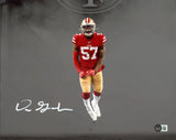 49ers Dre Greenlaw Signed 11x14 Horizontal Smoke Spotlight Photo BAS Witnessed